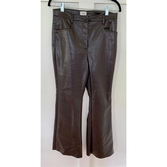 Wilfred Faux Leather Bootleg Pants in Dark Brown Size 10 Zip Fly Pockets Party - Picture 1 of 4